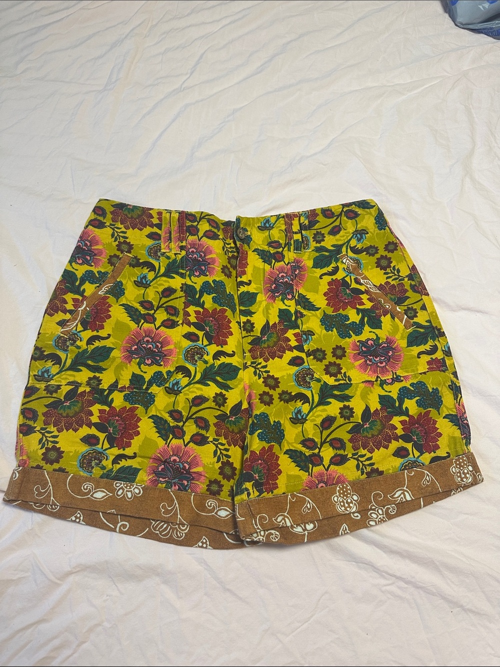 Sundance Yellow Floral Shorts with Brown Trim